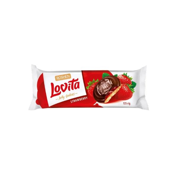 BISCUITI JELLY STRAWBERRY LOVITA 135G