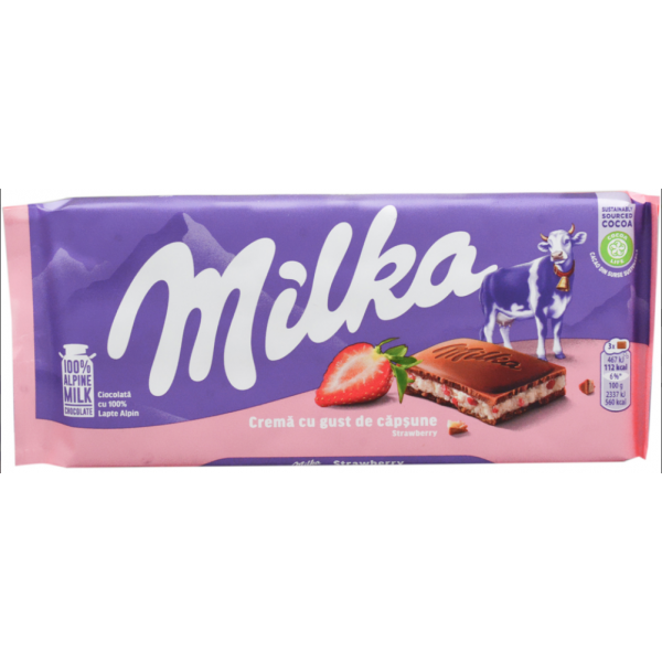 CIOCOLATA MILKA CREMA CAPSUNE 100G