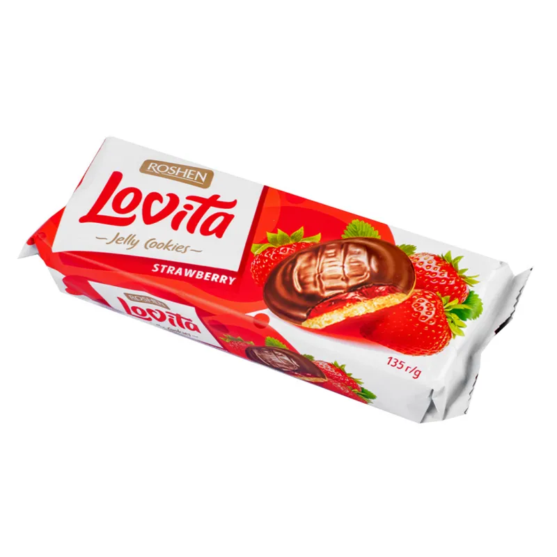 BISCUITI JELLY CU AR CAPSUNI LOVITA 135G