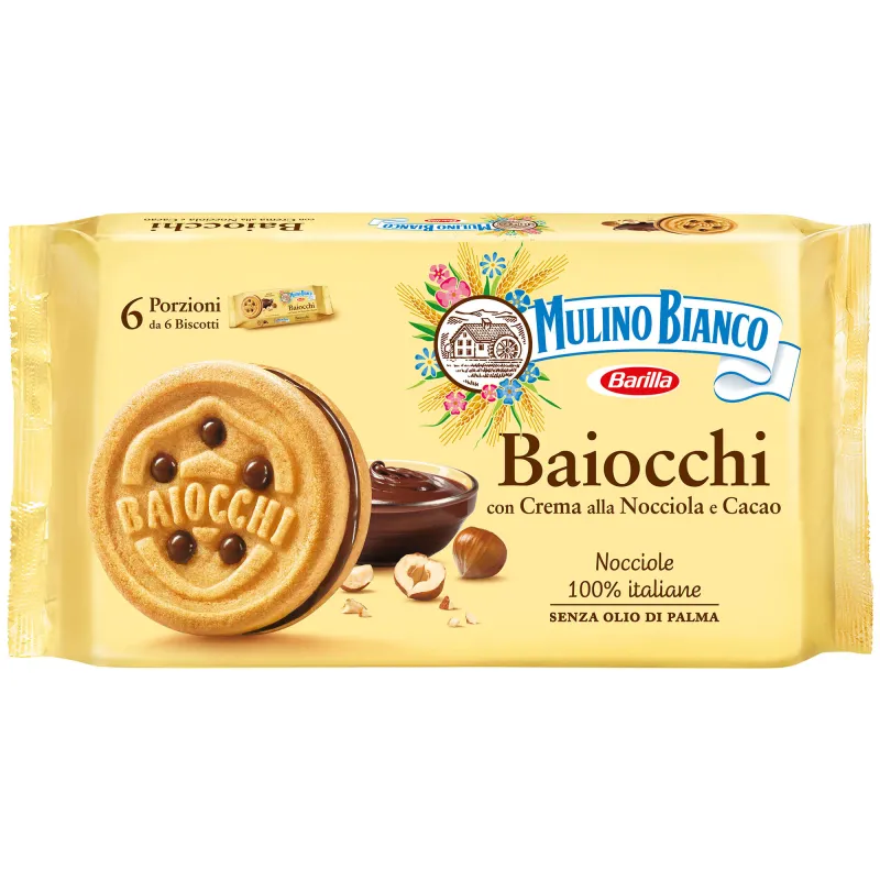 BISCUITI MULINO BIANCO BAIOCCHI UMPL. CU CR. DE ALUNE SI CACAO 260G