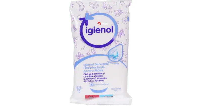 SERVETELE ANTIBACTERIENE HIDRATANTE PENTRU MAINI IGIENOL 15 BUC
