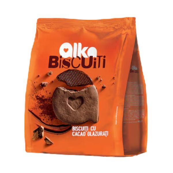 BISCUITI CU CACAO GLAZURATI ALKA 180G