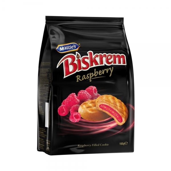 BISCUITI CU UMPL DE ZMEURA BISKREM 160G
