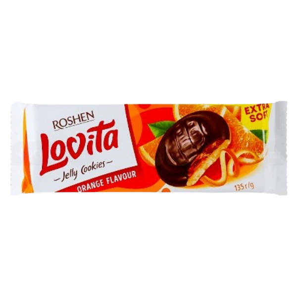 BISCUITI JELLY CU AR PORTOCALE LOVITA 135GR